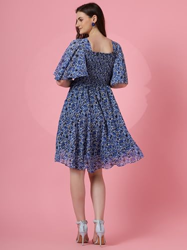 Image of Sheetal Associates Women's Fit and Flare Polka Print Georgette Flared Sleeve Casual Dress