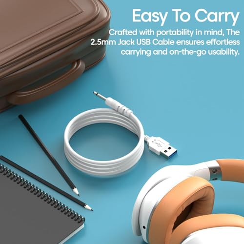 Image of Sounce 2.5mm Jack USB to DC Charging Cable For Headphone | 2.5mm to USB Power Cord for Toys, Beauty Devices, Massagers & More | 80cm Durable Charging Cable (White)