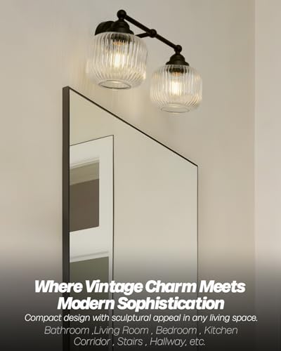 Image of Vintage 2-Lights Clear Ribbed Glass Wall Sconce Lighting