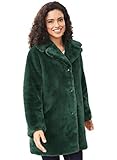 Anthony Richards Women's Faux Fur Jacket Coat Button Down Outerwear Over the Hip Length Emerald XL