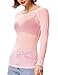 Kate Kasin Womens Mesh Tops Casual, Going Out Sheer Blouse, Slim See Through Tee Shirts Trendy Pink 3XL