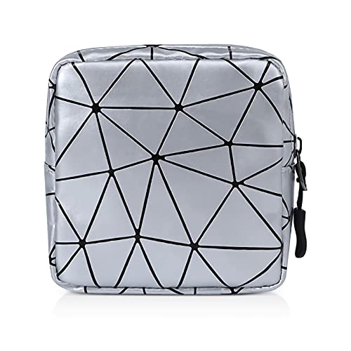 Sanitary Napkin Storage Bag with Zipper,Portable Menstrual Cup Pouch Sanitary Napkin Pads Storage Bags,Feminine First Period Bag for Teen Girls Women (Silver)