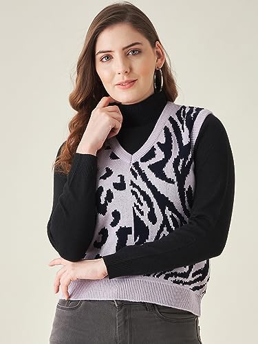 Image of Modeve Printed V Neck Sleeveless Sweater for Women||Winterwear||