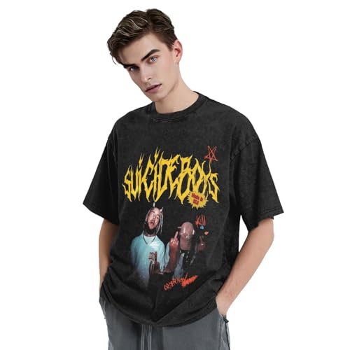 Suicide Music Boys Men Women Vintage Oversized Drop Shoulder Wash Solid Fashion T-Shirts Loose Tee Top3