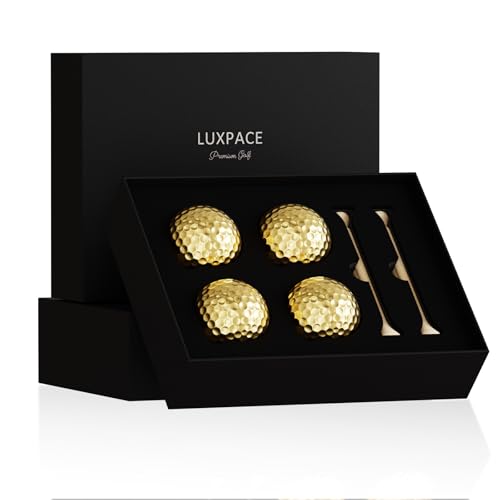 LUXPACE 2-Layers Premium Golf Ball - Performance Golf Ball for Distance and Straighter Shots Personalized Antique Gifts for Men Golf with 6 Tees Gift Set (4 Pack Golden Standard)