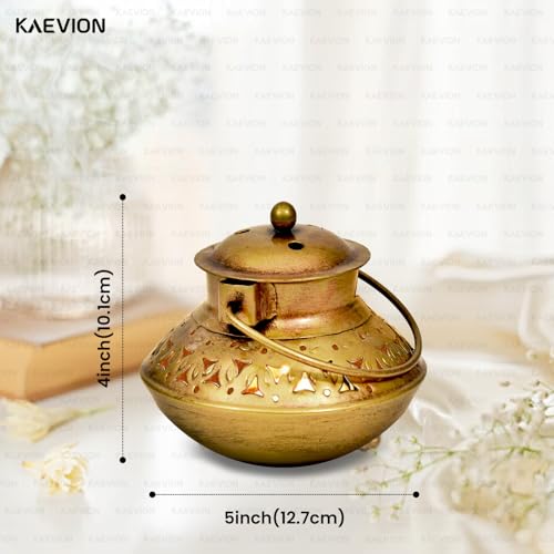 Image of Home Decor Small Size L5 X W5 X H4 Inch Brass Incense Holder Only | Wall Hanging Degchi Pot Dhup Dani | Home Decor Items for Living Room | Brass Tea Holder Pack of -1