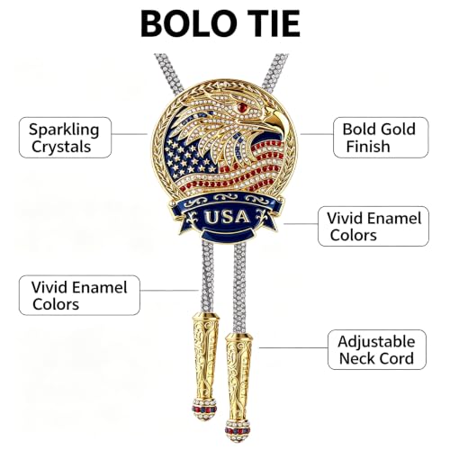 Image of GelConnie Bolo Ties for Men Women Western Cowboy Tie Mens Western Necklace Leather Necktie Gold Bolero Tie Cowboy Necklace