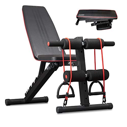 arteesol Weight Bench – Adjustable Weight Bench Workout Bench Exercise Bench with Elastic Strings for Full Body Training (Carbon)