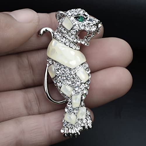 Image of Vintage Crystal Shell Leopard Brooch Lapel Pin Breastpin Rhinestone Animal Jewelry for Men Women