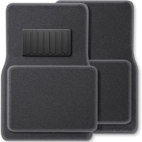 OxGord Luxe Carpet-Floor-Mats Set for Car - Rubber-Lined All-Weather Heavy-Duty Protection for All Vehicles, 4 Piece Set, Gray