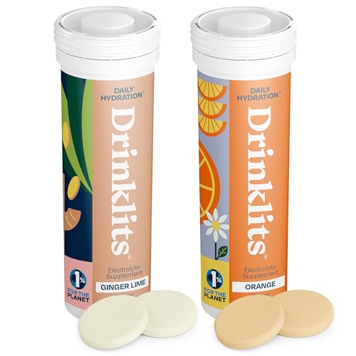 Drinklits Hydration Tablets - Electrolytes & Vitamins | Ginger-Lime and Orange - 2 Pack (20 Servings)