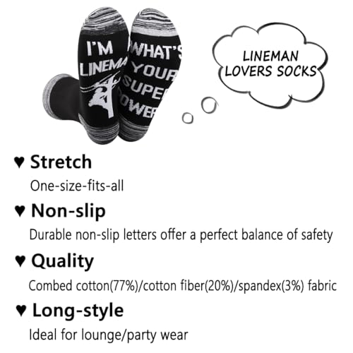 Image of G2TUP 2 Pair Lineman Gift I'm A Lineman What's Your Superpower? Socks Lineman Wife Socks Journeyman Lineman Gift