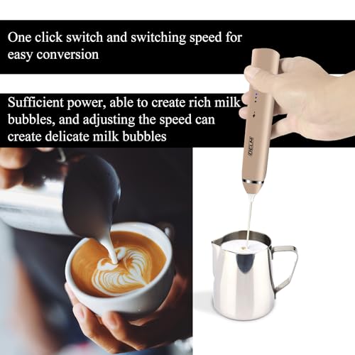 DELM Elektrische Melkopschuimer, Koffieopschuimer, Oplaadbaar, Drankmixer, Handopschuimer, Mixer, Kitchen Aid, Handmixer, Elektrische Mixer, USB Oplaadbaar, Kogelvrij (BEIGE) - Afbeelding 6