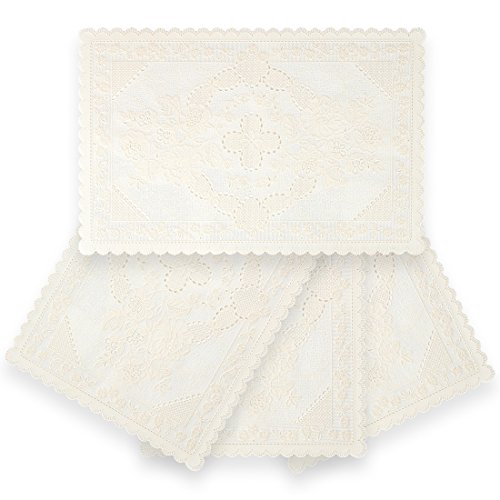 ❤ Crazy Deals Home-X Vinyl Lace Placemats - Set of 4. In Soft Cream with Scalloped Edges