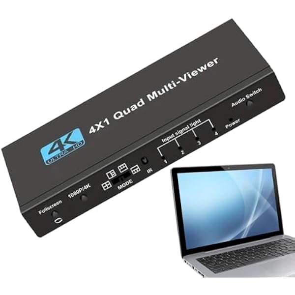 Screen Multiviewer - Quad Display Converter, przełącznik sygnału w czasie rzeczywistym, wyjście wysokiej rozdzielczości, kompaktowa metalowa obudowa, profesjonalny sprzęt monitorujący, cyfrowy adapter