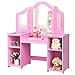 RELAX4LIFE Toeletta per Bambini con Specchio, Specchiera per Ragazzi in Legno Robusto, Tavolo da Trucco con Ampio Spazio di Stoccaggio, Toeletta Cosmetica per Cameretta, 106 x 40 x 117 cm (Rosa)