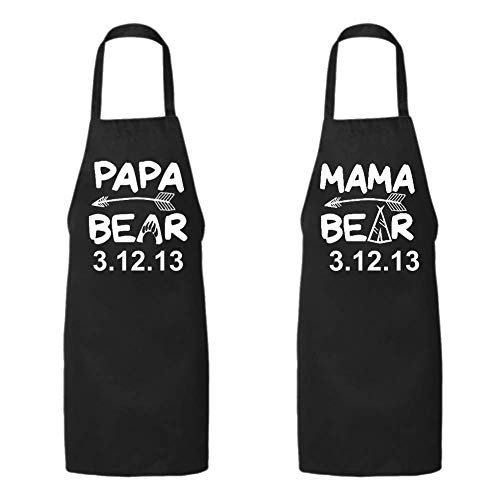 Pap Bear Mama Bear Personalized Couples Set of 2 Aprons, Custom Name or