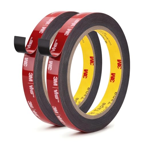 Image of 3M 5925 Double Sided Tape, 0.5 in x 16.4 ft Heavy Duty Foam Tape, 2 Pack | 0.025 in Black Acrylic Foam, Water-Resistant Bond, for RV, Auto, LED Strips, Metal, Glass, Tile and Wood