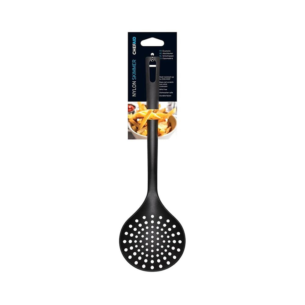 Chef Aid Skimmer de nailon, utensilios de cocina sin BPA para uso con utensilios de cocina antiadherentes, color negro