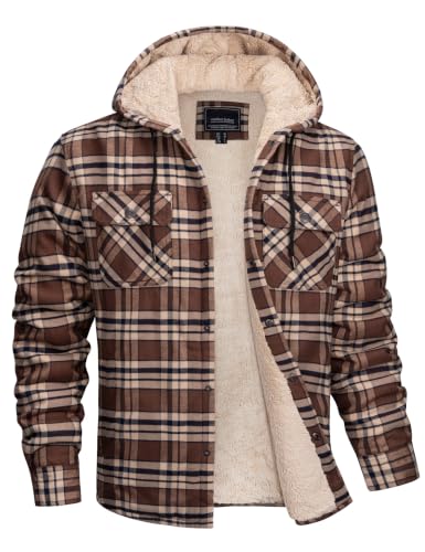 Image of MAGNIVIT Men's Flannel Jacket Plaid Fleece Button Hoodie Jackets Shirt | pure cutton,5 pocket,adjustable drawstring hood,casual,work,outdoor