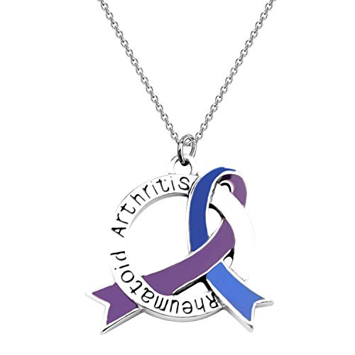CENWA Blue & Purple Awareness Ribbon Jewelry RA Warriors Gift Rheumatoid Arthritis Awareness Zipper Pull/Necklace