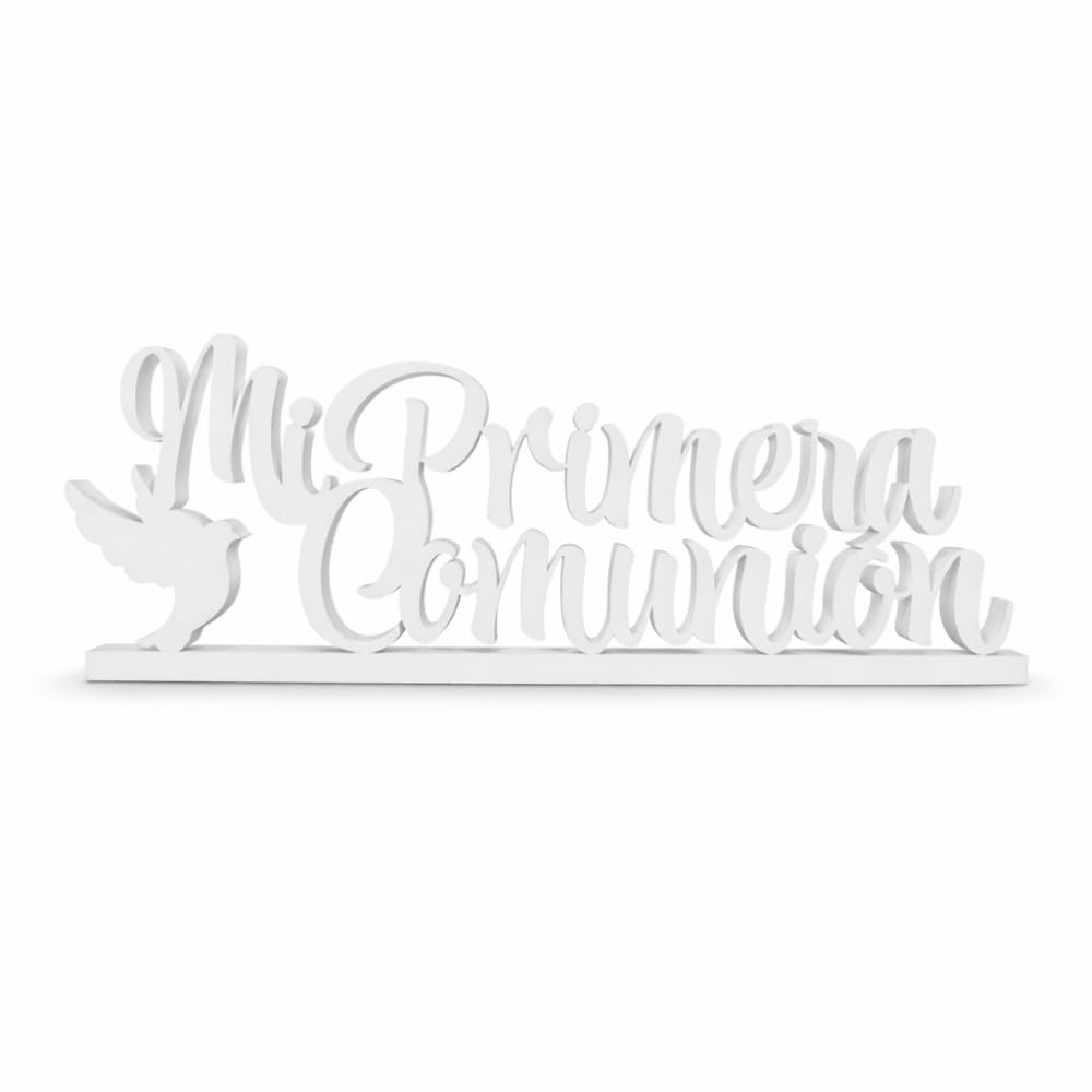 Letrero " Mi Primera Comunion " en poliestireno para Decoración en Mesa Dulce o Candy Bar, photocalls. (Letrero_Paloma, 5cm)