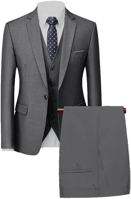 Men's 3 Pieces Suit Solid Business Slim Fit Suits Blazer Wedding Party Prom（Jacket Vest Pants Set）