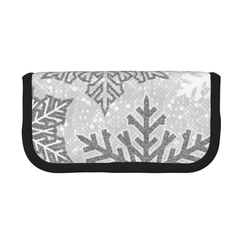 Natale scintillante e fiocchi di neve bianchi Astuccio per matite per in per penne a matita di grande capacità argento tela grigio