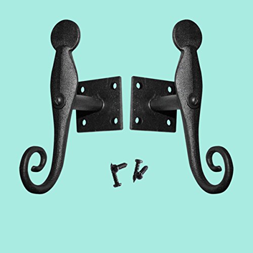Renovators Supply Manufacturing Shutter Dogs 5.5 In. Black Rat Tail Shaped Wrought Iron Shutter Dogs With Mounting Hardware #TOP1