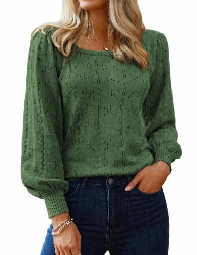 Image of HOTOUCH Sweaters for Women 2026 Fall Trendy Tops Casual Puff Sleeve Square Neck Cute Tunic Pullover Blouses XS-XXL
