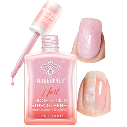 Modelones Nail Strengthener, Glitter Pink Nail Polish Nail Hardener Growth