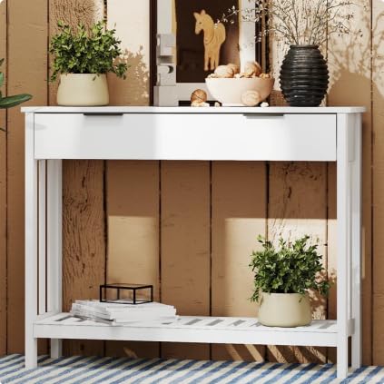 TaoHFE White Narrow Console Table with Drawer Storage Shelf - image 1