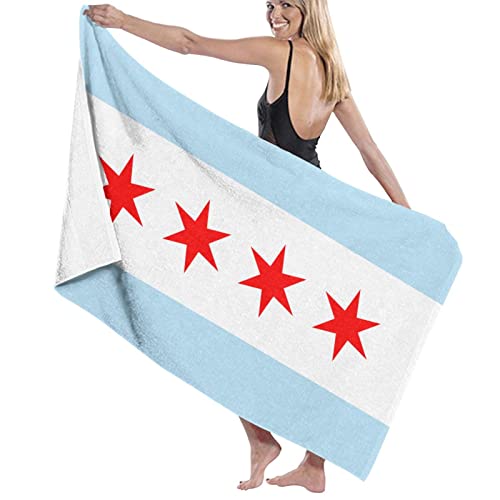 FNQKMLEP Chicago City Flag Beach Towel, Quick-Drying, Large
