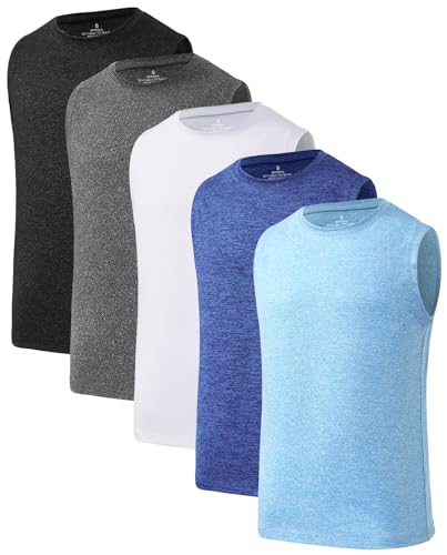 Star Vibe 5 Pack Boys Tank Tops Dry-Fit, Moisture Wicking Active Athletic Shirts Sleeveless Performance T-Shirts for Kids