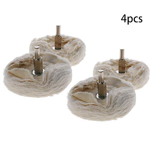 Image of Utoolmart 4 Pcs 3-Inch Buffing Polishing Pad Wheels Cotton with 1 /4-inch Handle for Manifold Aluminum Stainless Steel Chrome