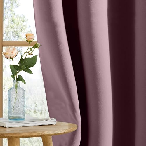 Image of THE LINEN COMPANY Back Loop Blackout Curtains 7 Feet Long | Curtains for Windows | Thermal Insulated Bedroom Curtains Set of 2 - Lavender, 7 Feet