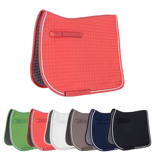 Covalliero - Schabracke – anatomische Pferde-Schabracke mit Sattel- & Gurtschlaufen – Stoßdämpfend & Atmungsaktiv – Dressurschabracke in Koralle – Größe Warmblut