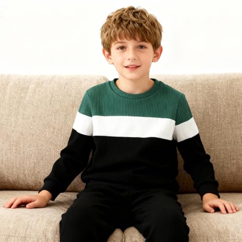 Image of Kid Toddler Boy Clothes Color Block Sweatshirt and Casual Pants 2Pcs Boys Fall Winter Outfits 1-5T