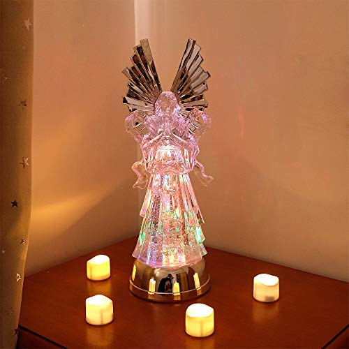 Dromance 14" Color Changing Praying Angel Snow Globe Lantern With 6 Hour Timer, Battery Operated Lighted Angel Water Lamp Swirling Glitter #TOP4