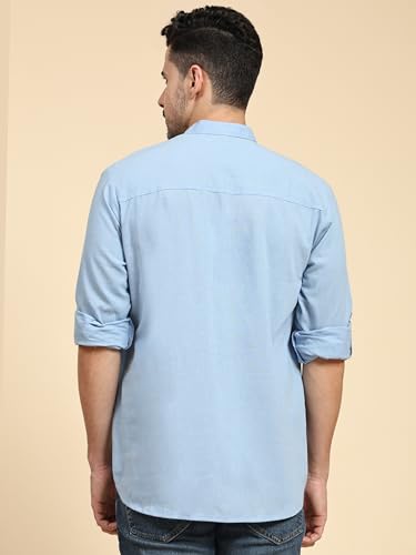 Image of SKAVIJ Men Solid Cotton Long Sleeve Casual Henley Kurta Shirt