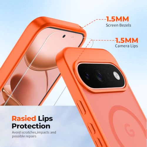 Image of SUPFINE Magnetic for Google Pixel 11 Pro XL Case - Orange | With Screen Protector,Translucent Matte,Built-in Magnets,Military Grade Drop Protection,Shockproof Phone Cover