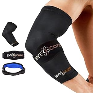 ionocore Tennis & Golf Elbow Support Protection System for Men & Women – Copper Compression Sleeve & Tennis Elbow Support Strap – Pain Relief & Recovery for Tennis Elbow, Golfers Elbow, Gym & Sports