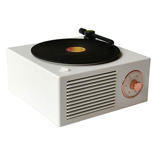 Vinyl Record Player Style Bluetooth Speaker Old Fashioned Classic Style White Cute Look Gift for Girls Bass Enhancement Loud Volume Speaker by Wetocke