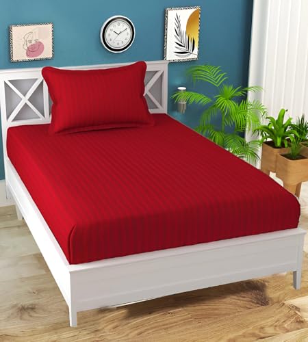 Image of 220 Cotton Feel 1 Single Bedsheet with 1 Pillow Cover (90X60 Inch) Maroon