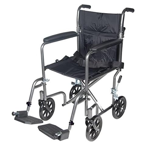 Drive Medical TR37E-SV Lightweight Folding Transport Wheelchair with Swing-Away Footrest, Silver Cover