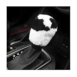 Gasedin Cow Print Car Accessories Set, Soft Fluffy Plush Cute Cow Steering Wheel Cover & Handbrake Cover, Warm Furry Cow Print Armrest Mat & Shift Gear Cover, Car Accessories (Gear Cover)