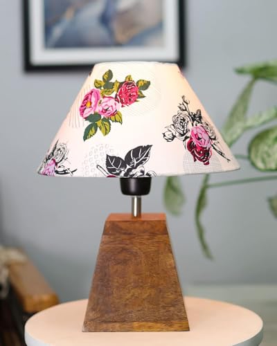 Image of Homesake Wooden Base Pyramid Table Lamp, Lamps for Living Room, Bedside Night Lamp, Lamp for Bedroom Decoration, Modern Home Decorative Light, Desk Lamp,Study Lamp, Home Decor, Rose Shade
