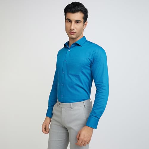 Image of Park Avenue Men Pure Cotton Slim Fit Structure Pattern Semi Cutaway Collar Formal Shirt
