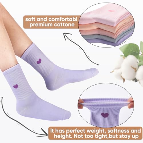 Image of Corlap Women's Cotton Crew Calf Socks - 5 Pairs Ankle High Dress Casual Socks, Fun Cute Heart Gifts for Mom Mother