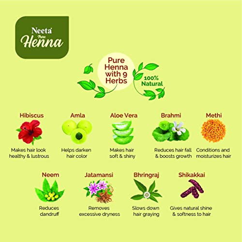 Image of Neeta Pure Henna Powder for Hair with 9 Natural Herbs 50g (Pack of 6), 100% Natural Henna Mehndi for Soft & Shiny Looking Hair